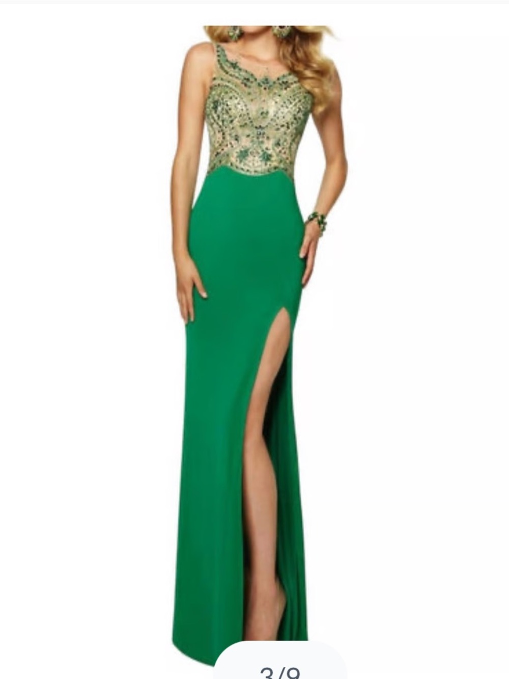 Mori Lee High Neck Sheer Back Green Mermaid Skirt Beaded Formal Gown 0